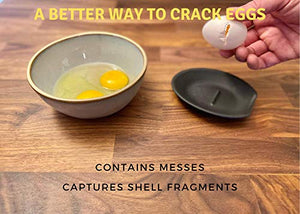Crack'em Egg Cracker & Spoon Rest (Jet Black) - Perfectly Cracks Eggs & Contains Messes - Easy to Use & Clean - Great for Kids - Prevents Broken Yolks